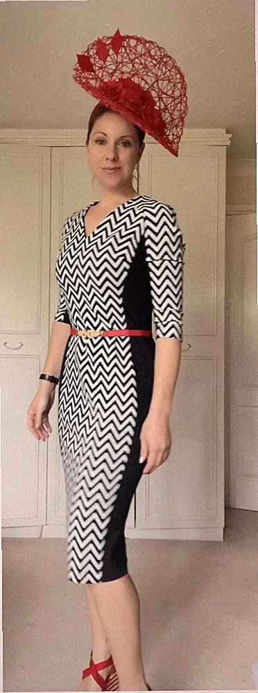 Schwarz weiß Kleid Größe 12 M&S Arbeit formell Hochzeit Gast Party schick 3/4 Ärmel