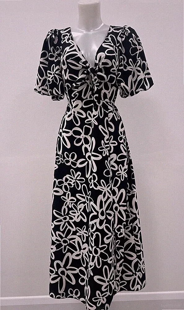Schwarzes geblümtes Damenkleid von Ex New Look mit Schlitz Größe 6-20