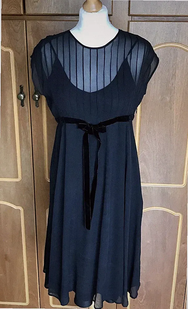 Schwarzes Kleid 12 Seide Samt Lagenlook Abend Hochzeit Cocktail Floaty Partywear