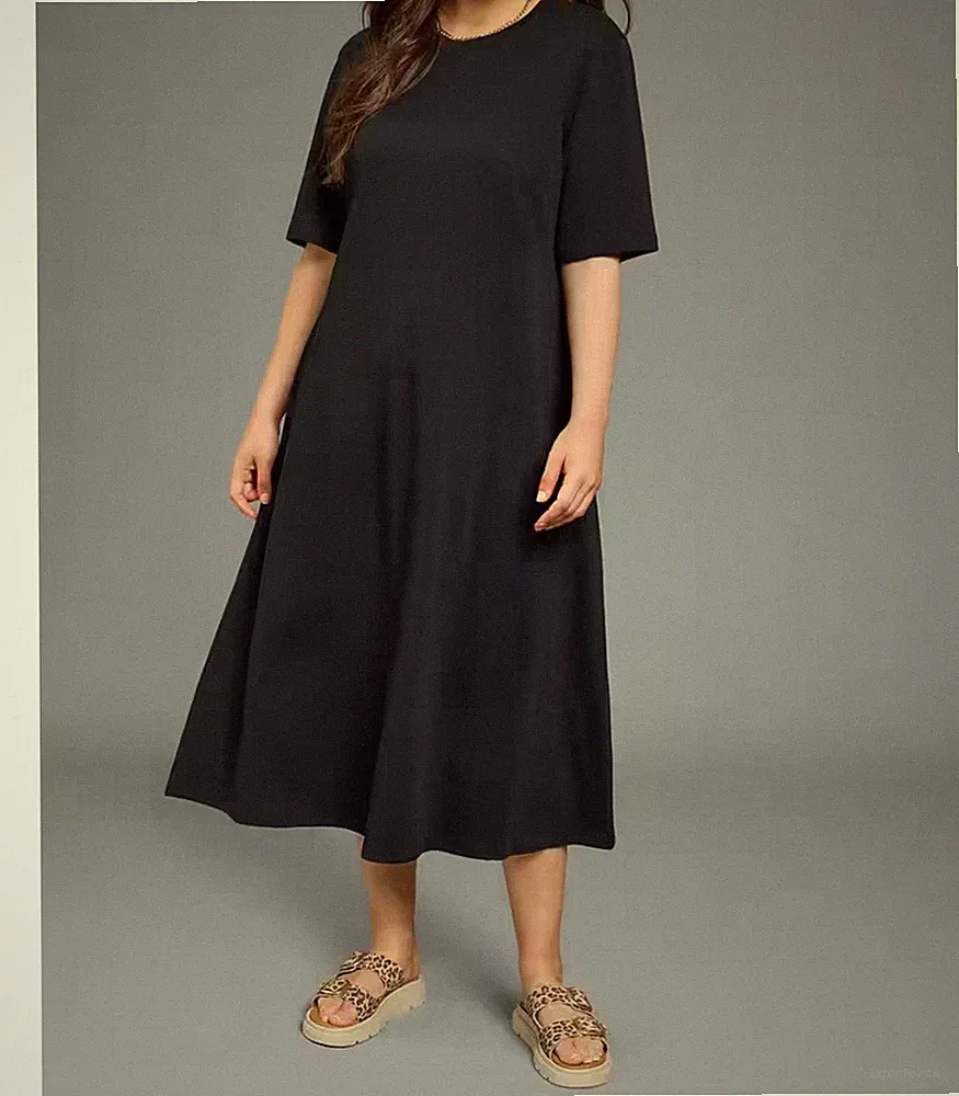 schwarzes kurzärmeliges Kleid Laura Scott Gr. 52 A-Linie