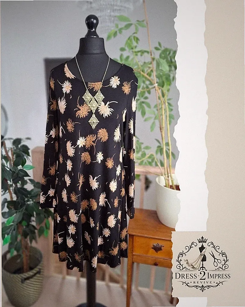 Schwarzes kurzes Damenkleid M&S UK-Größe 18 XL Stretch Granola Girl Woodlandcore