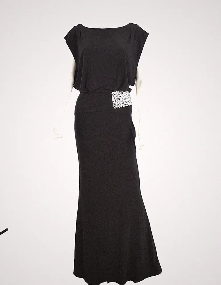 Schwarzes Maxikleid UK 10 Kristallverzierung Abendkleid formell Hochzeitsgast