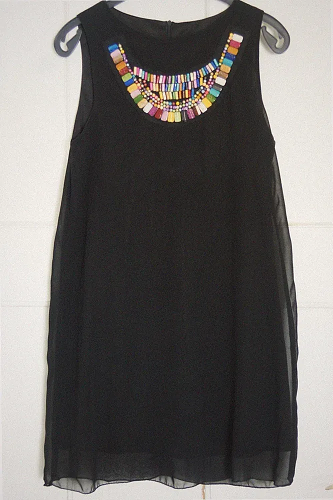schwarzes Sommer Minikleid A-Linie mit bunten Perlen, Gr.S
