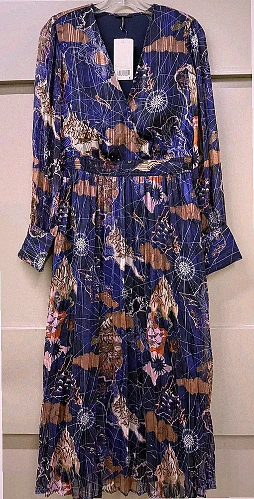 SCOTCH & SODA Midikleid offen marineblau bedruckt - M - 155£