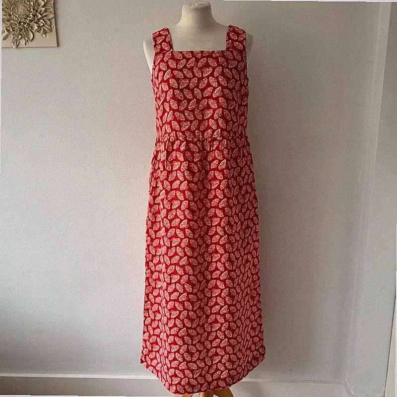 Seasalt 100 % Leinen Merther Lane Midikleid Größe 10 rot weiß Muschelmuster Taschen