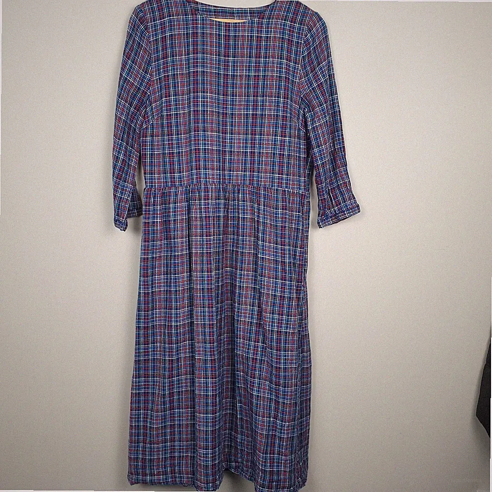 Seasalt Cloudscape Kleid Damen UK 12 blau kariert Bio-Baumwolle Midi Taschen