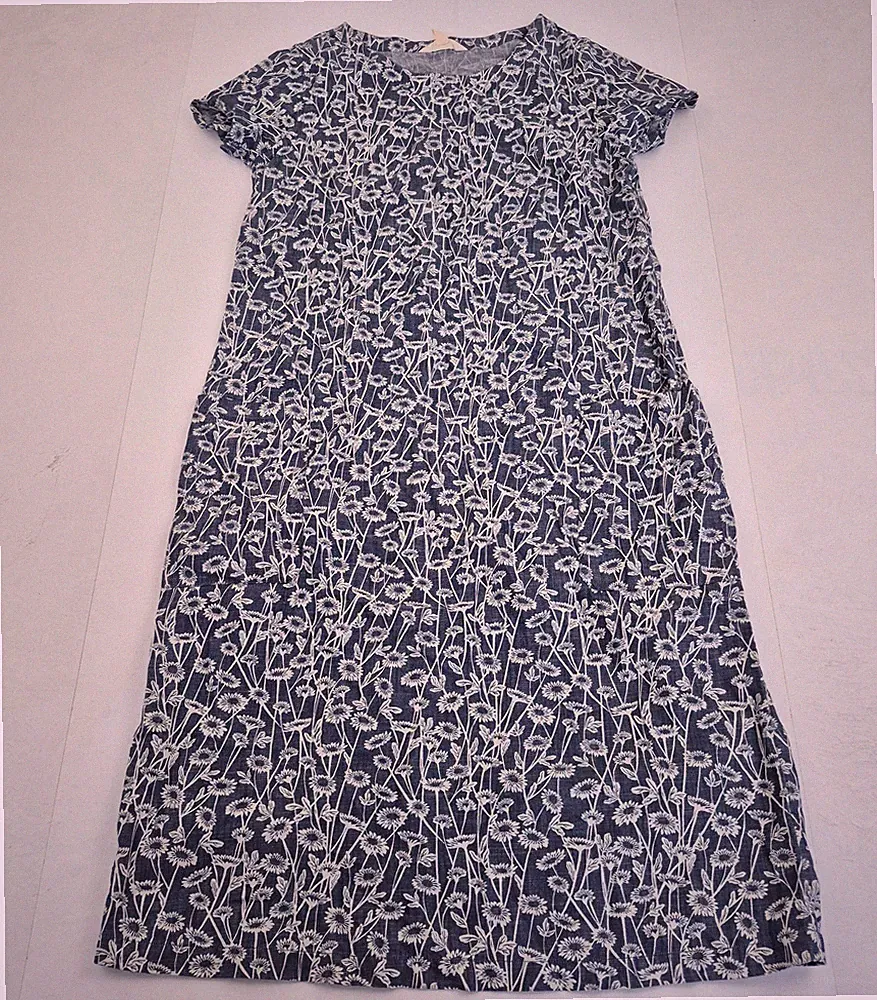 SEASALT Kleid 10 Blau Damen 100% Baumwolle Knielang Blumen Kurzarm Tall