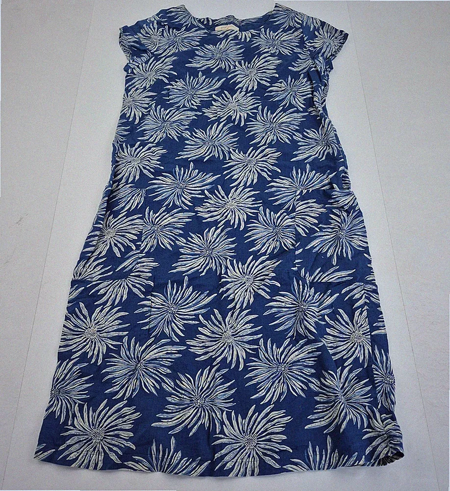 SEASALT Kleid 10 Blau Damen Leinenmischung Knielang Blumen Kurzarm Tall