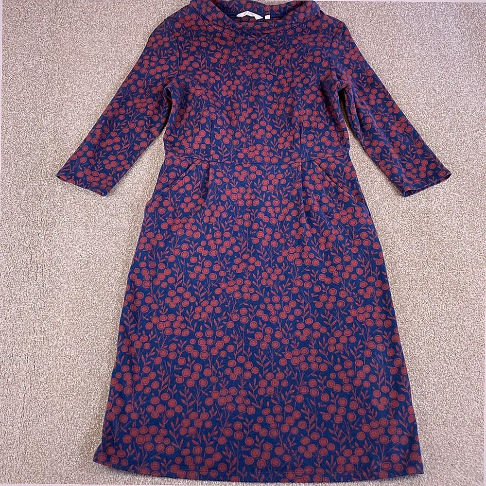 Seasalt Kleid Gr. 10 lila Stollenkleid Midi Jersey Taschen Halbarm geblümt