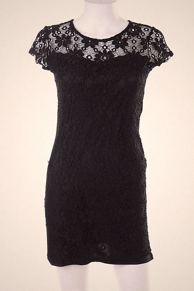 SECONDHAND Kleid Etuikleid Spitze D 36 schwarz