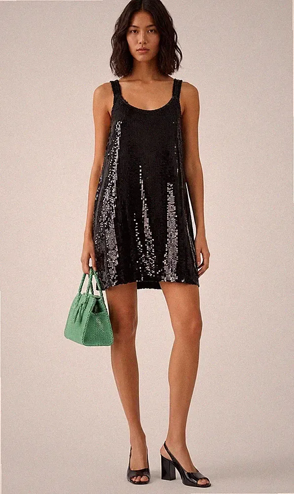 See By Chloé Schwarz Pailletten Minikleid Glitzer Etuikleid Cocktail Party...