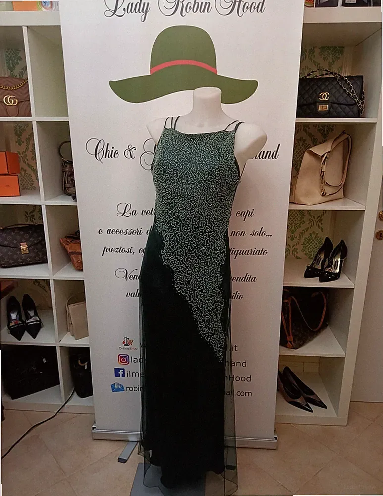SEHR ELEGANTES ABENDSCHMUCK KLEID DUNKELGRÜN