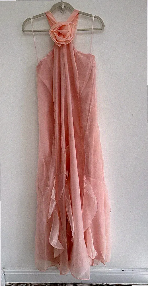 Sehr Kleid Maxi rosa Rüschen Neckholder Brautjungfer Hochzeitsgast UK 14 - neu mit Etikett