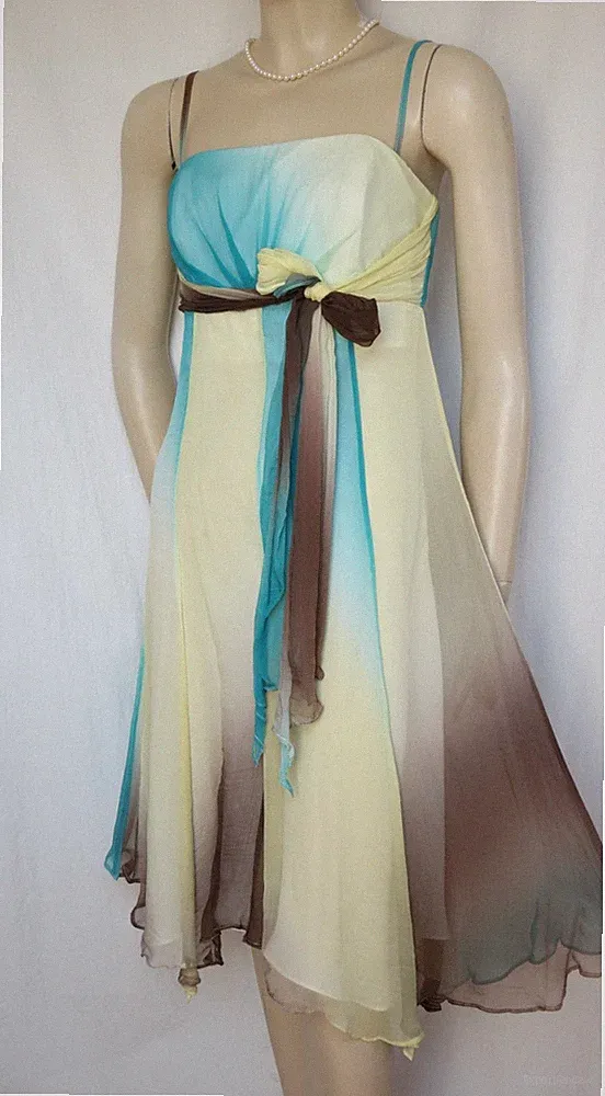 Seidenkleid 34 36 Seide türkis blau gelb Hochzeit Sommer Fest Kleid Monsoon