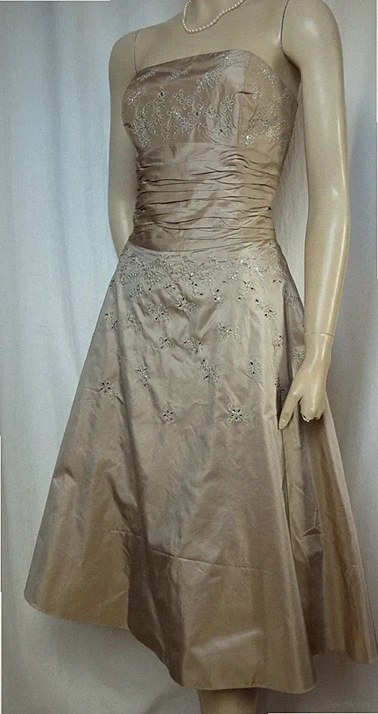 Seidenkleid 36 Cocktailkleid beige gold Seide Abendkleid Hochzeit Fest Monsoon