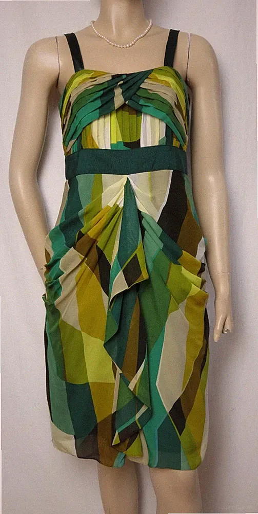 Seidenkleid 36 grün Rüschen Hochzeit festlich Cocktailkleid Seide Monsoon Kleid