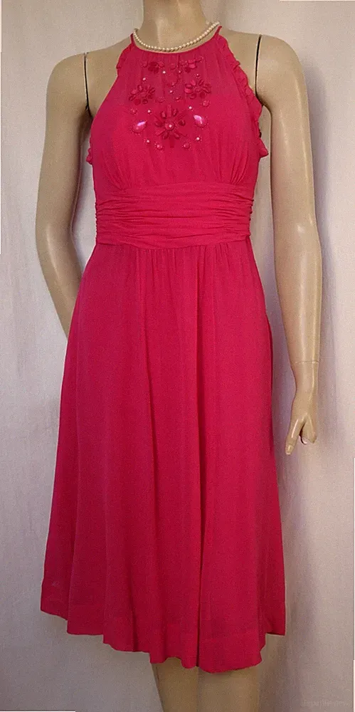 Seidenkleid 36 pink rosa Hochzeit Cocktail Fest Seide Perlen Abend Kleid Monsoon