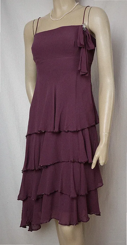 Seidenkleid 38 lila Perlen Volants Hochzeit festliches Kleid Cocktail Seide