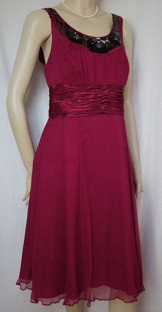 Seidenkleid 40 fuchsia lila schwarz Hochzeit Seide Monsoon Kleid Abendkleid Fest