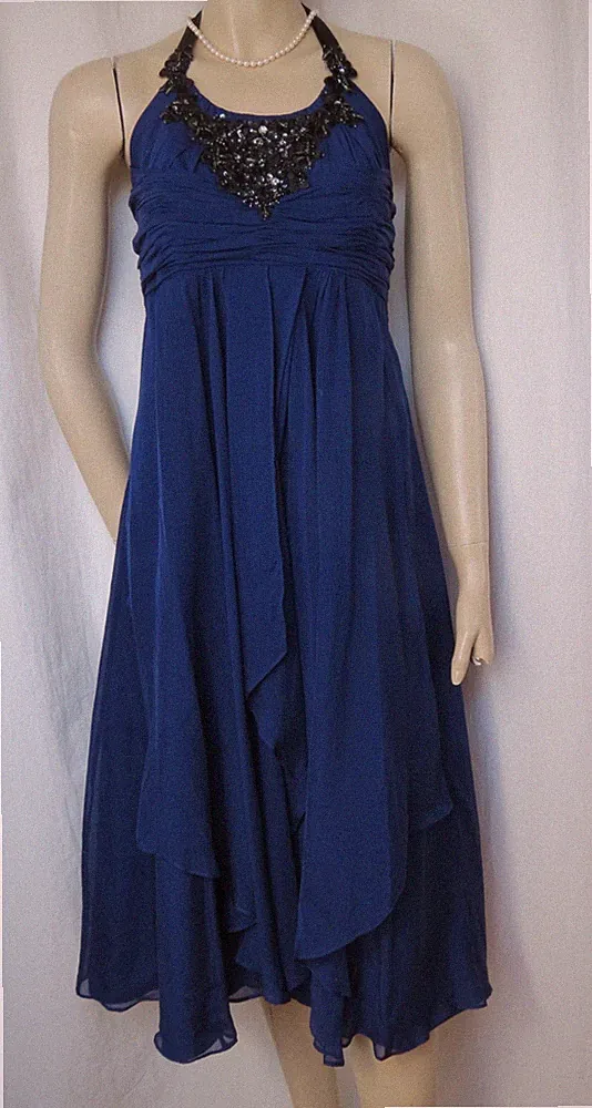 Seidenkleid 40 Hochzeit Cocktail festlich blau schwarz Seide Abend Kleid Monsoon