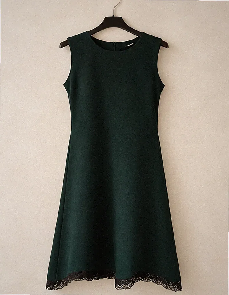 Senkkleid waldgrün Gr. M Pittarello Spitze schwarz Winterkleid Damen