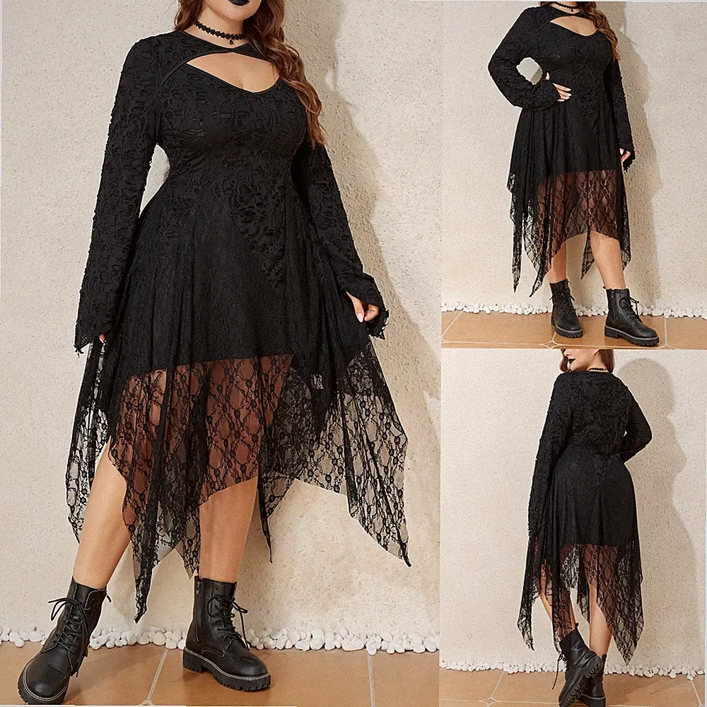 Sexy Damen Gothic Partykleid Festkleid Ballkleid Spitze A-Linie-Kleid Übergröße