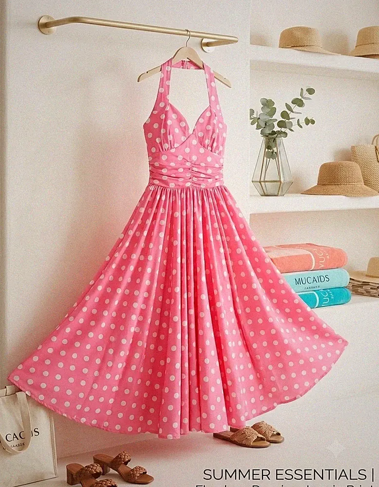 Sexy rosa Sommerkleid mit weißen Punkten. Gr. XL also 38/40.neu leider zu gro