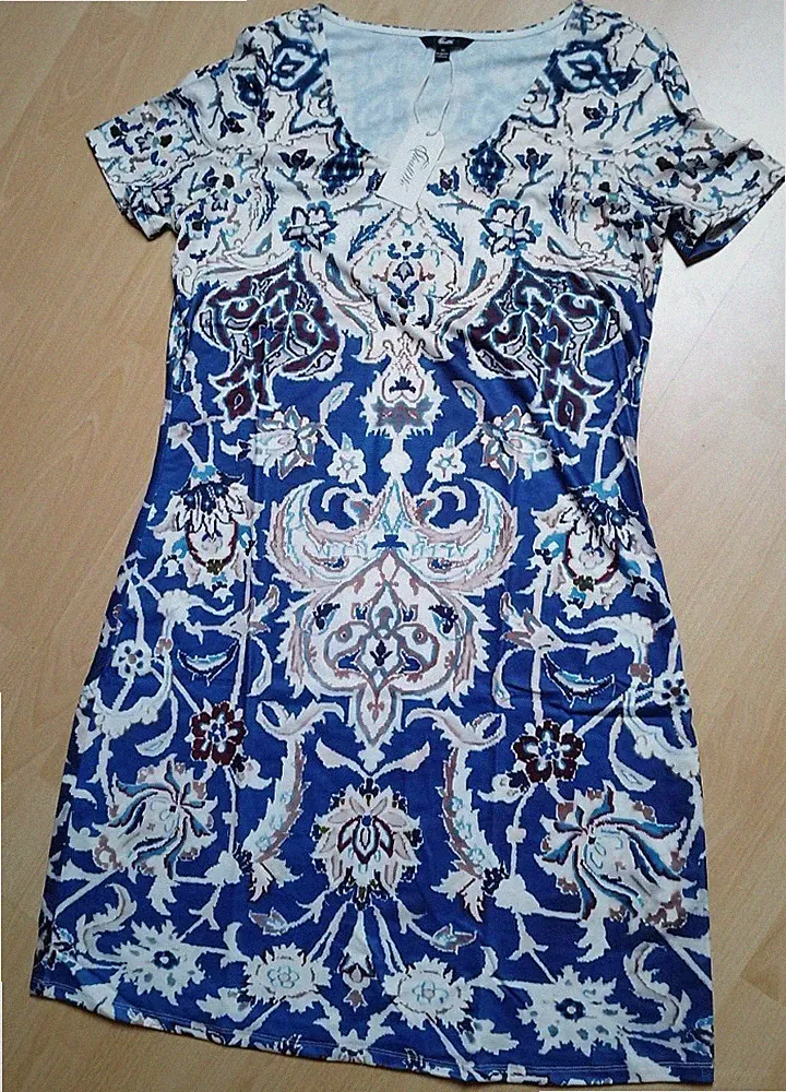 SHALLWE Jerseykleid Shirtkleid Gr.44/46 XL Stretch, A-Linie, Grafikdruck, neu!
