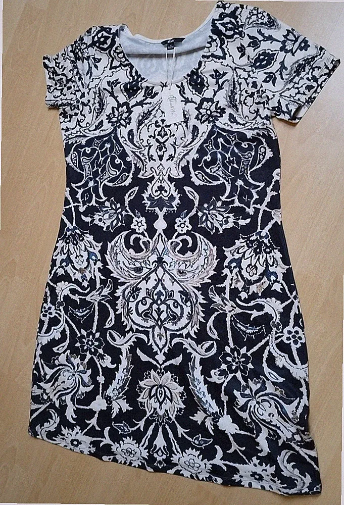 SHALLWE Jerseykleid Shirtkleid Gr.44/46 XL Stretch, A-Linie, Grafikdruck,neu!
