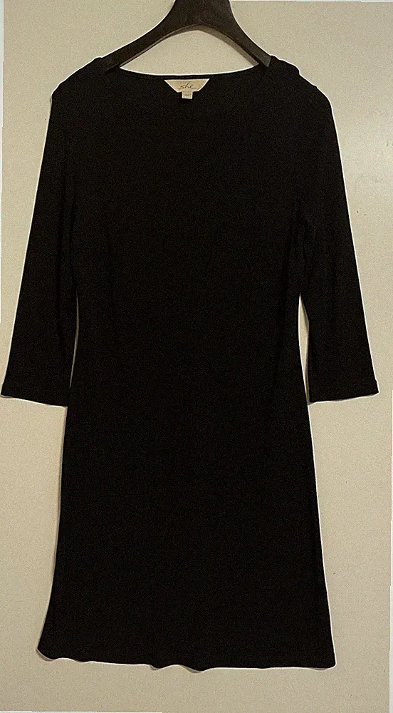 She Damen Lange Bluse/ Kurzes Kleid Seitenschlitzen Gr.XL 40/42 Acetat Schwarz