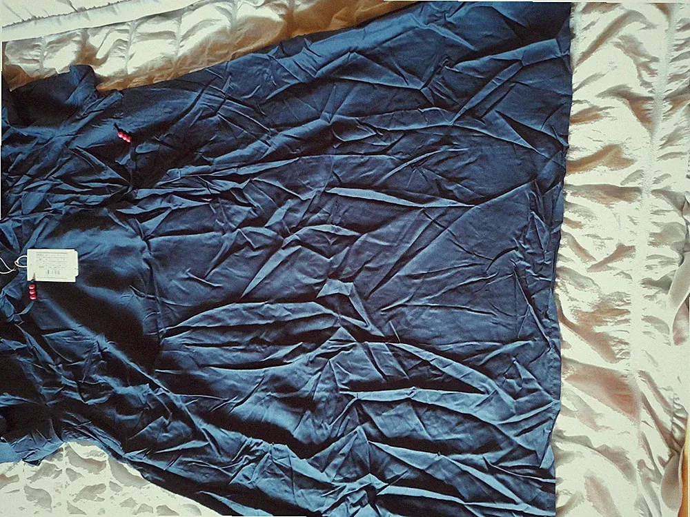 sheego Damen A-Linie Kleid Knielang Kurzarm Rundhals nachtblau Gr. 54 NEU
