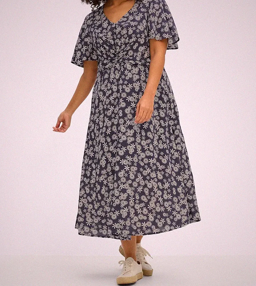 sheego Damen A-Linien Kleid V-Ausschnitt Kurzarm Wadenlang bunt NEU