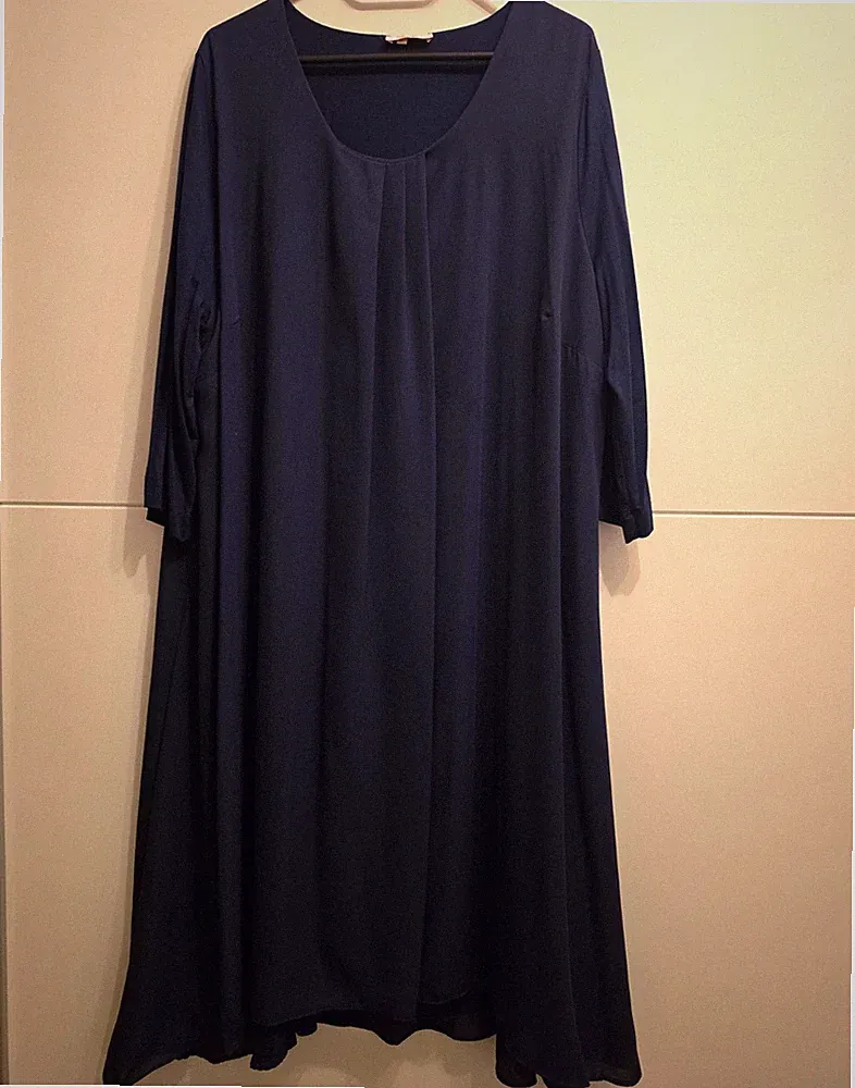 Sheego Damen Kleid A-Linie Midi 3/4-Arm Rundhals Unifarben Blau Gr. 50