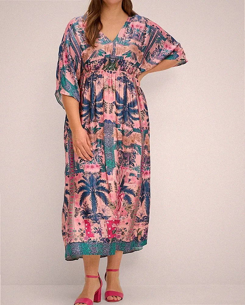 sheego Damen Maxikleid Kleid loves miss goodlife Vokuhila Rosé Gr. 40-54 (4825)