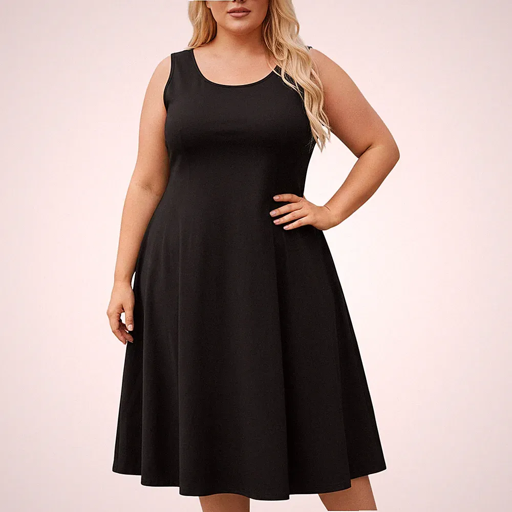 Sheego Kleid Cocktailkleid schwarz Reißverschluss Ärmellos 40 bis 58 (947) (530)
