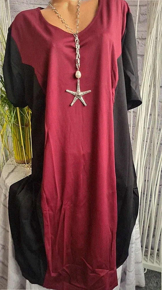 Sheego Kleid Etuikleid Rot Weinrot schwarz Kurzarm (2349) Übergröße NEU