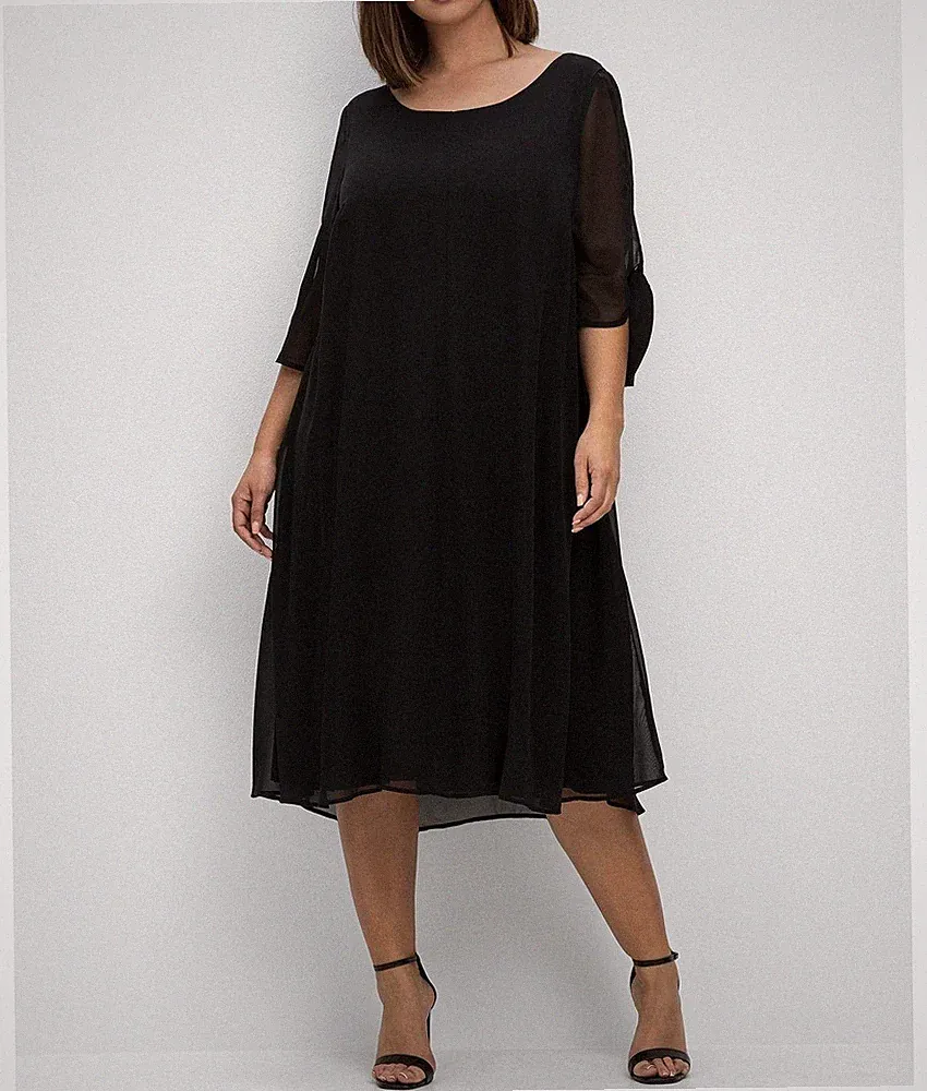 SHEEGO Midikleid Große Größen im Lagenlook und A-Linie Schwarz Damen Gr. 50