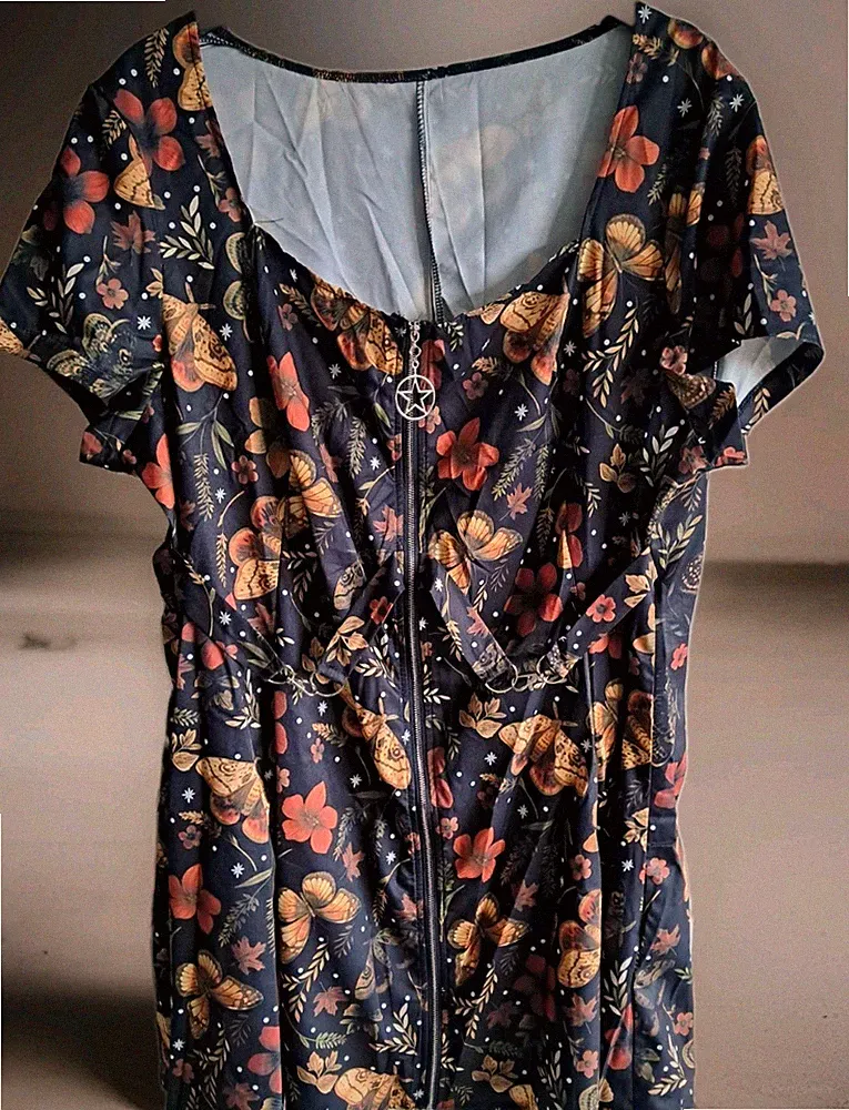 Shein A-Linie Kleid Kurzarm Blumenmuster Reißverschluss Kurz 3XL