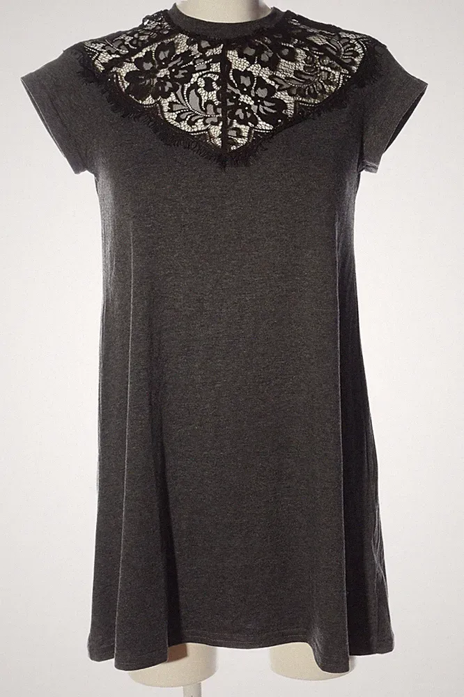 SHEIN A-Linien Kleid Damen Kleid Gr. DE 34 hellgrau-schwarz Casual-Look