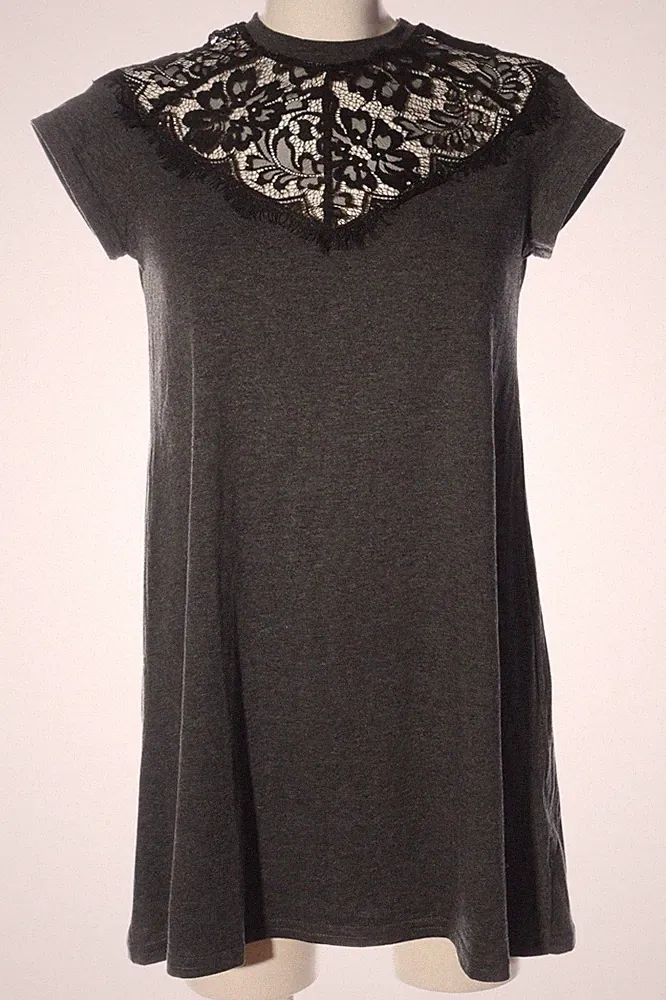 SHEIN A-Linien Kleid Damen Kleid Gr. DE 34 hellgrau-schwarz Casual-Look