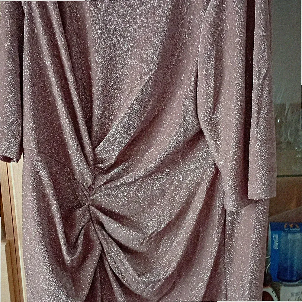 shein Damen Kleid Braun Gr. 4XL A-Linie lang Rundhals Glitzer 3/4 Arm