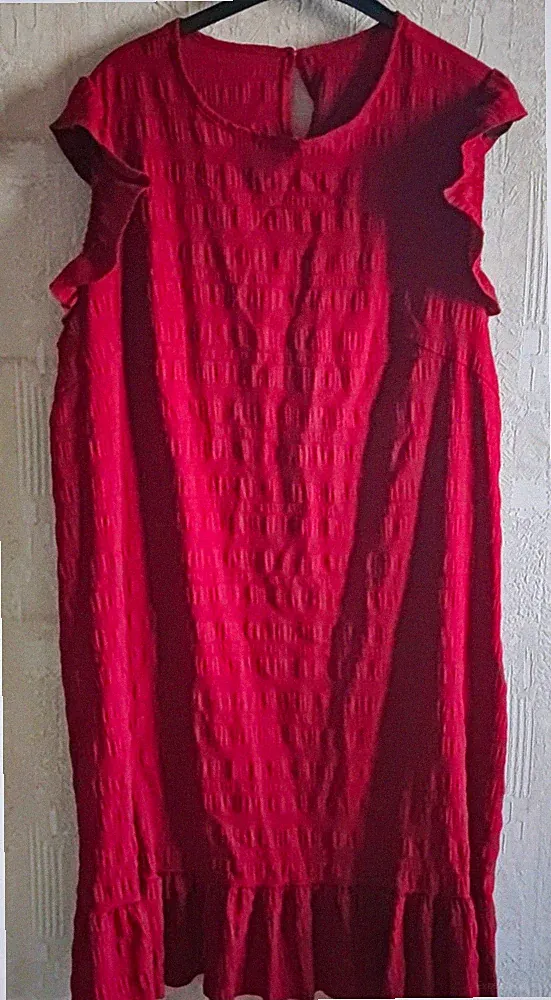 SHEIN Damen Kleid Rot Midi A-Linie XXL Kurzarm Flügelärmel Rüschen