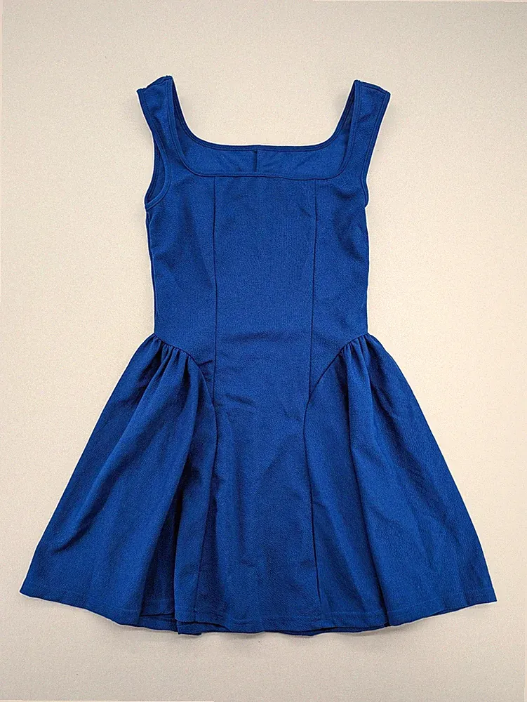 SHEIN Damen Skaterkleid M Blau A-Linie Fit & Flare Eckiger Ausschnitt Ärmellos