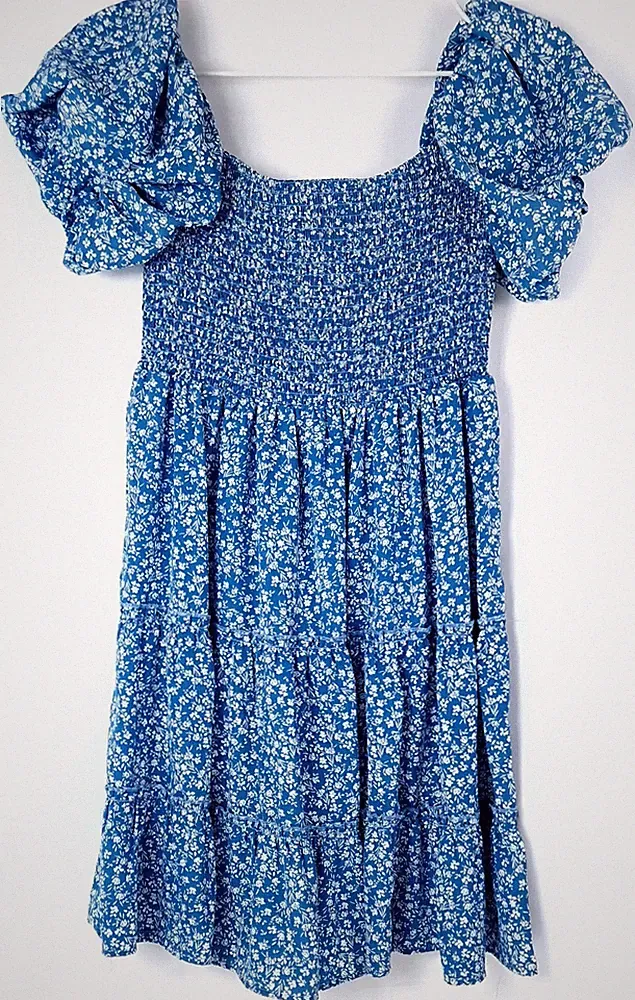 SheIn Kleid Damen Kleid Dress Sommer A-Linie Blumen Stretch Gr. L Blau