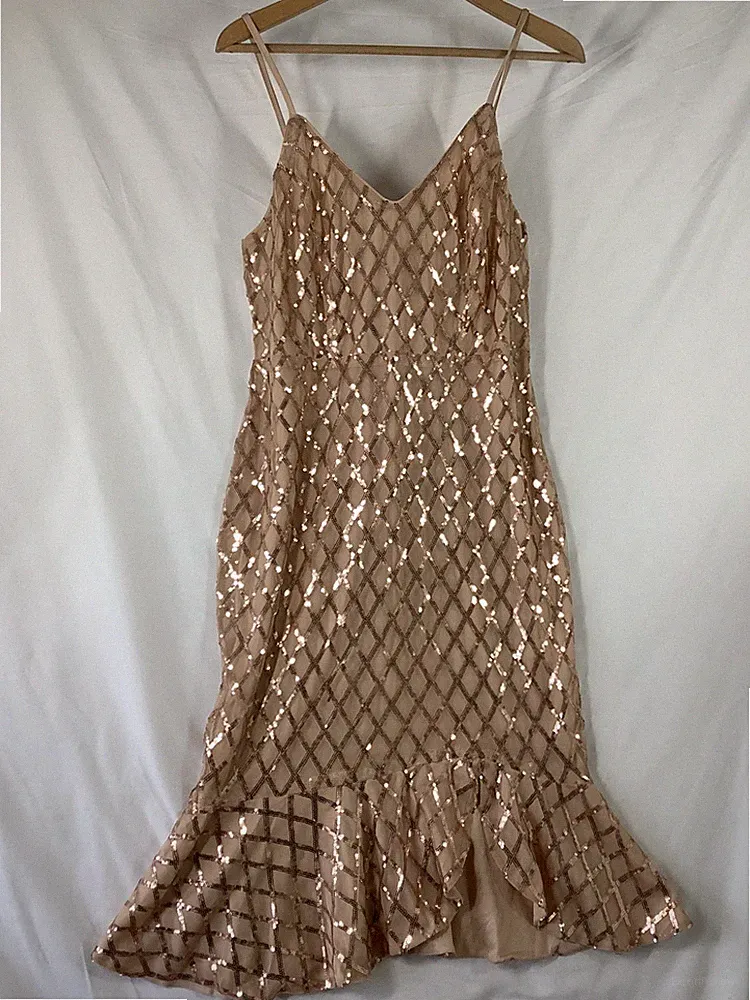 SHEIN XL Rosegold Pailletten Rauten Netz Cami Kleid Fischschwanz Saum Party Abschlussball Hochzeit