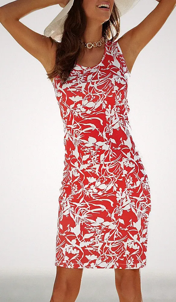 Shirt-Kleid Etuikleid hummer/weiss Größen 40/42 und 48/50 wählbar NEU 929588