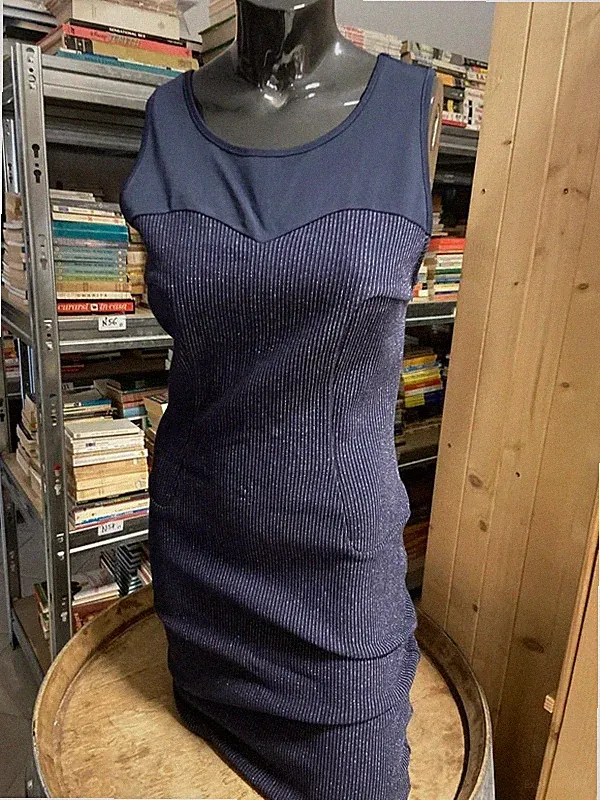 Silvian Heach Stretch Etuikleid blau Glitzer silber Gr. L n83
