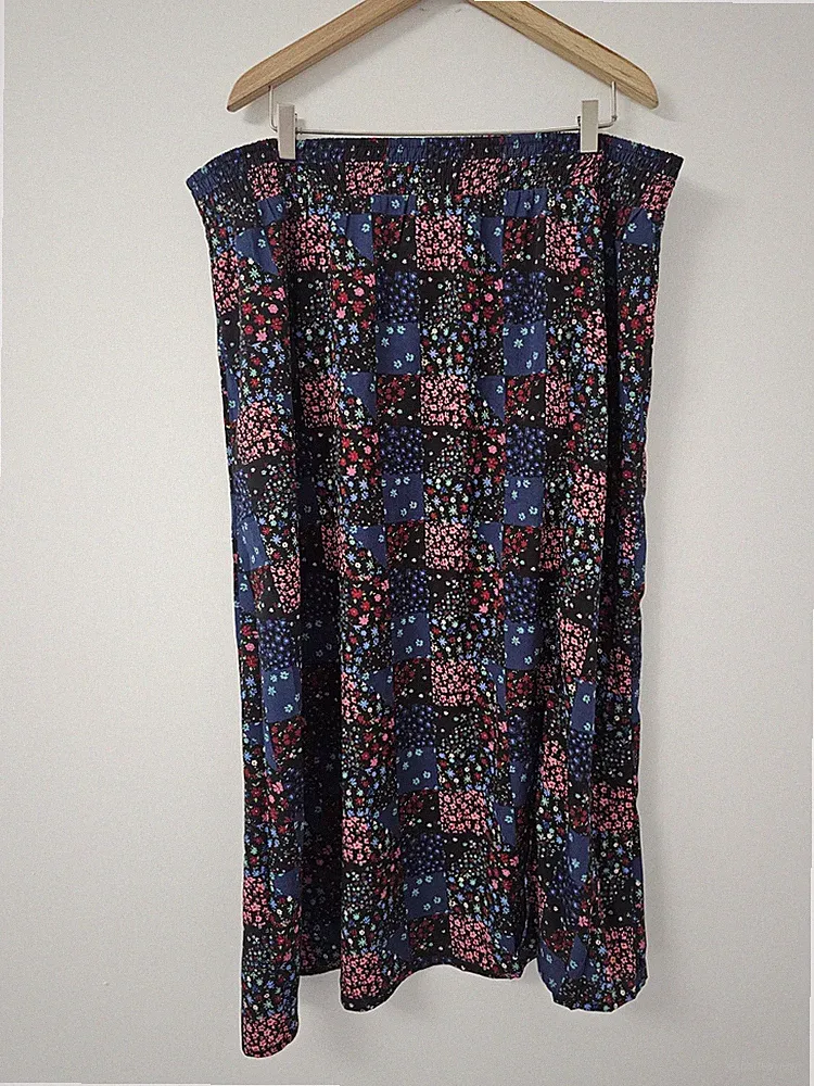Simply Be Patchwork Midi Rock Damen UK20 blau schwarz Blumen Boho Stufen
