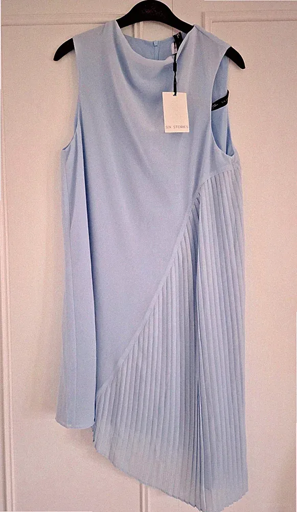 Six Stories Plissee Minikleid UK 10 Blau Hochzeitsgast Damen