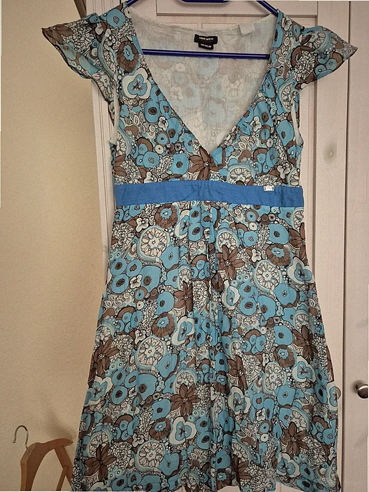 Sixty Damen Kleid A-Linie Baumwolle/Seide kurz V-Ausschnitt Blumen Gr. S/M